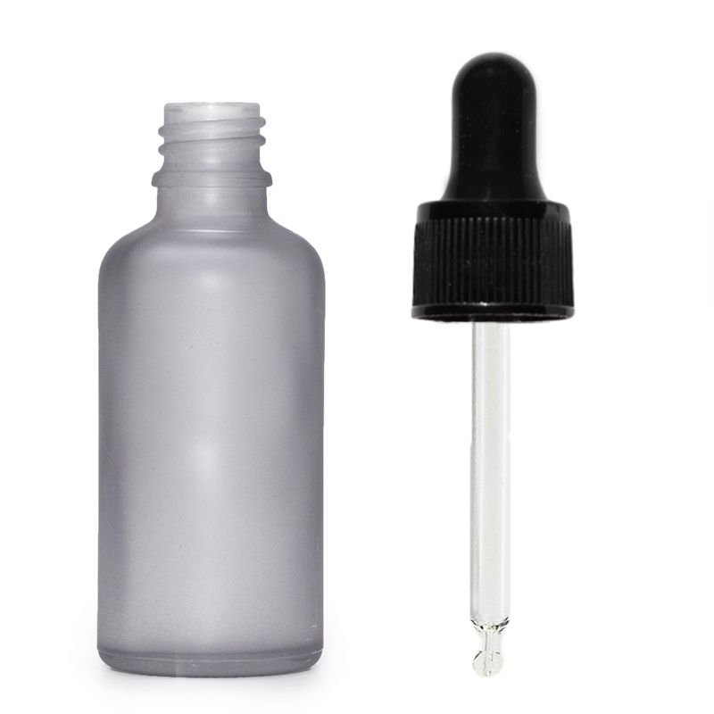 Mat Siva Staklena Bočica s Crnom Pipetom 50ml