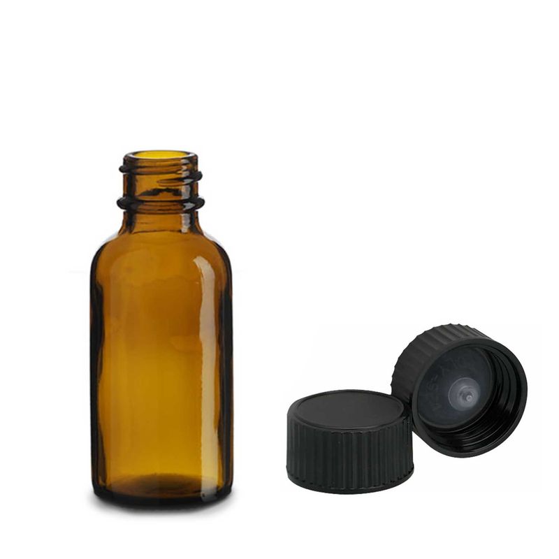 Boca od Jantarnog Stakla Boston s Crnim Plastičnim Čepom 30ml