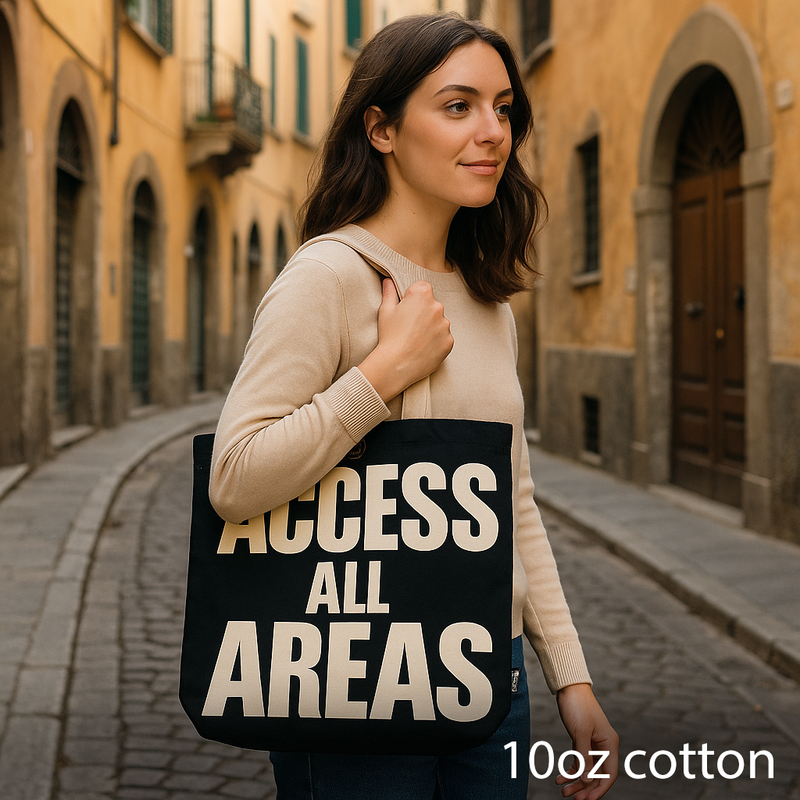 Ikonična Klasična Platnena Vrećica - ACCESS ALL AREAS (36x43x10cm) - Crna Prirodna 10oz