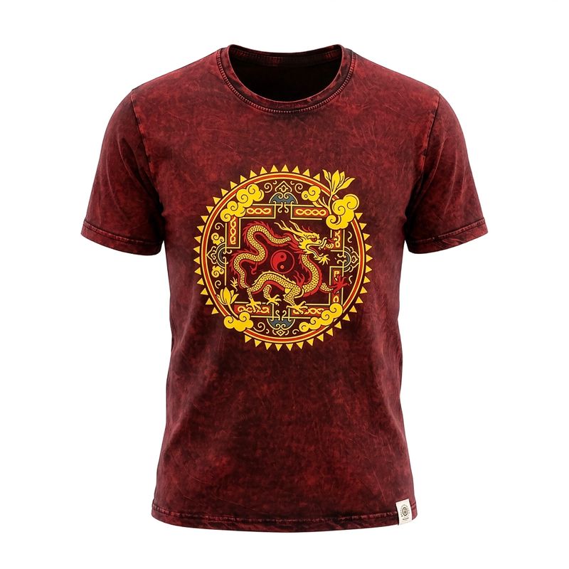 Nomad Sari stonewashed pamučna majica - Dragon Mandala - Bordo - S