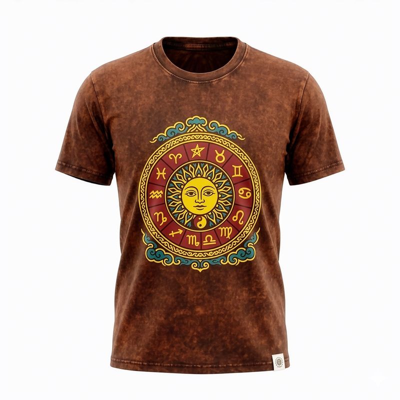 Nomad Sari stonewashed pamučna majica - Sunce & Zodijak - Smeđa - S