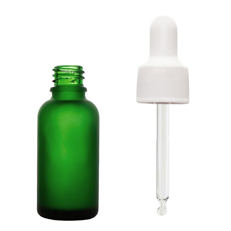 10 ml Mat zelena staklena bočica s kapaljkom i bijelom pipetom
