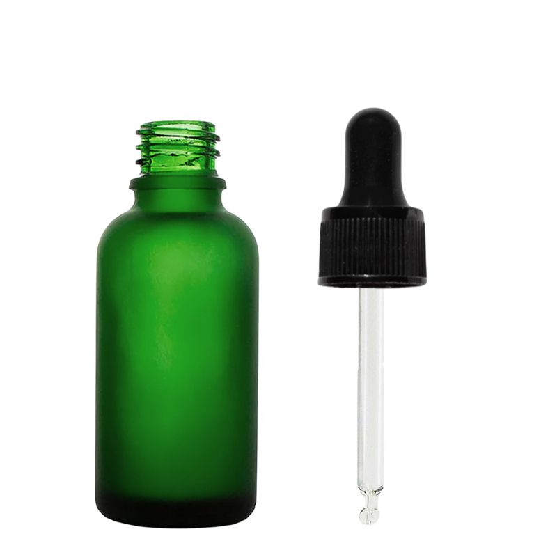 110x30 ml Mat zelena staklena bočica s kapaljkom i crnom pipetom