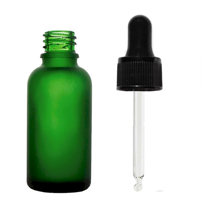 50 ml Mat zelena staklena bočica s kapaljkom i crnom pipetom