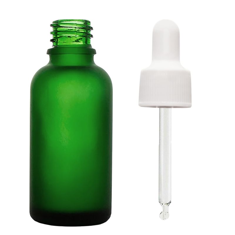 100 ml Mat zelena staklena bočica s kapaljkom i bijelom pipetom