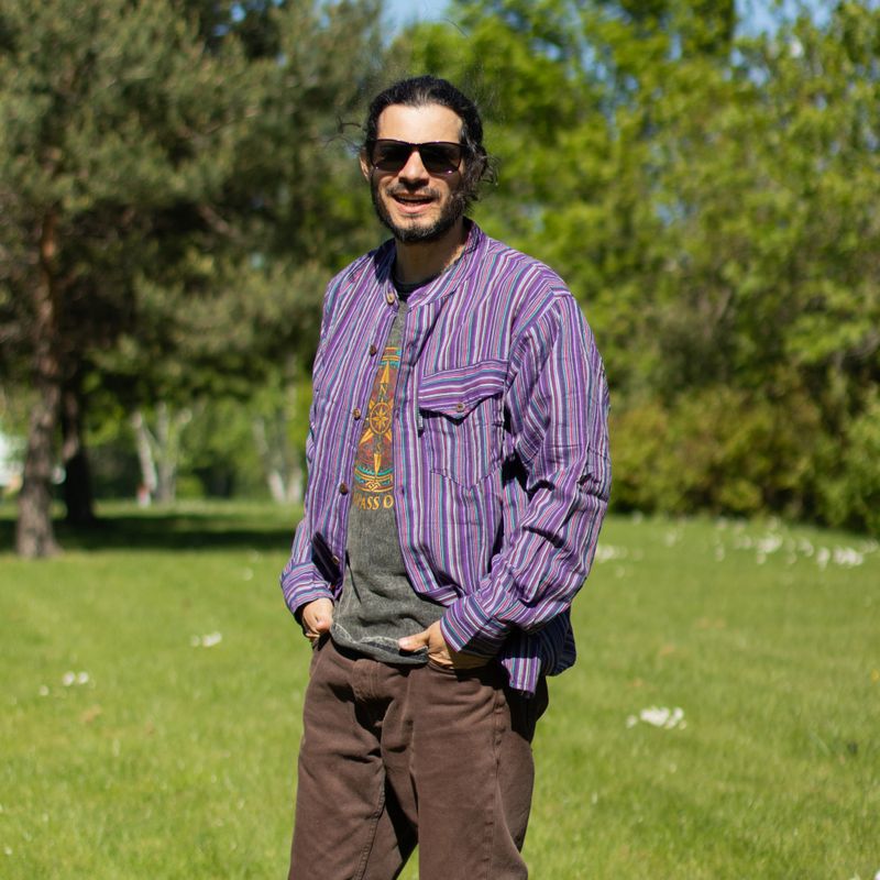 Nomad Sari Grandad košulja - Crno-ljubičasta - XL