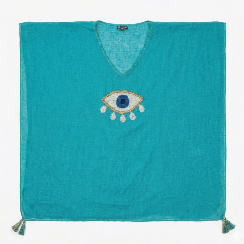 Nomad Sari na Med Kolekciji - Kaftan - Tirkizna s zlatnom i bijelom Veliko Zlo Oko