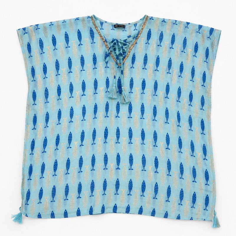 Nomad Sari na Med kolekciji - Kaftan - tirkizno plavi jak riblji uzorak