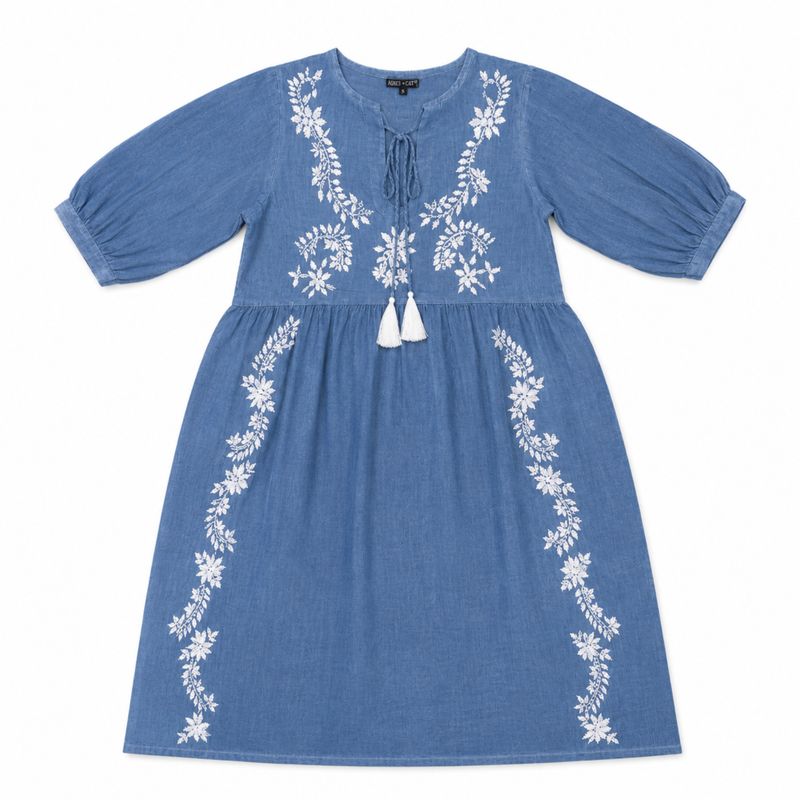 (M-L) Nomad Sari On the Med Collection - Haljina - tamno-plava s vezom i resom