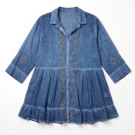 (M-L) Nomad Sari On the Med Collection - tunika haljina - tamnoplava s printom zlog oka u blok uzorku
