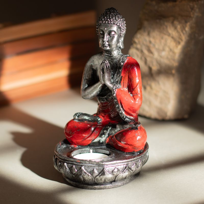 Buddha svijećnjak - crveni - srednji