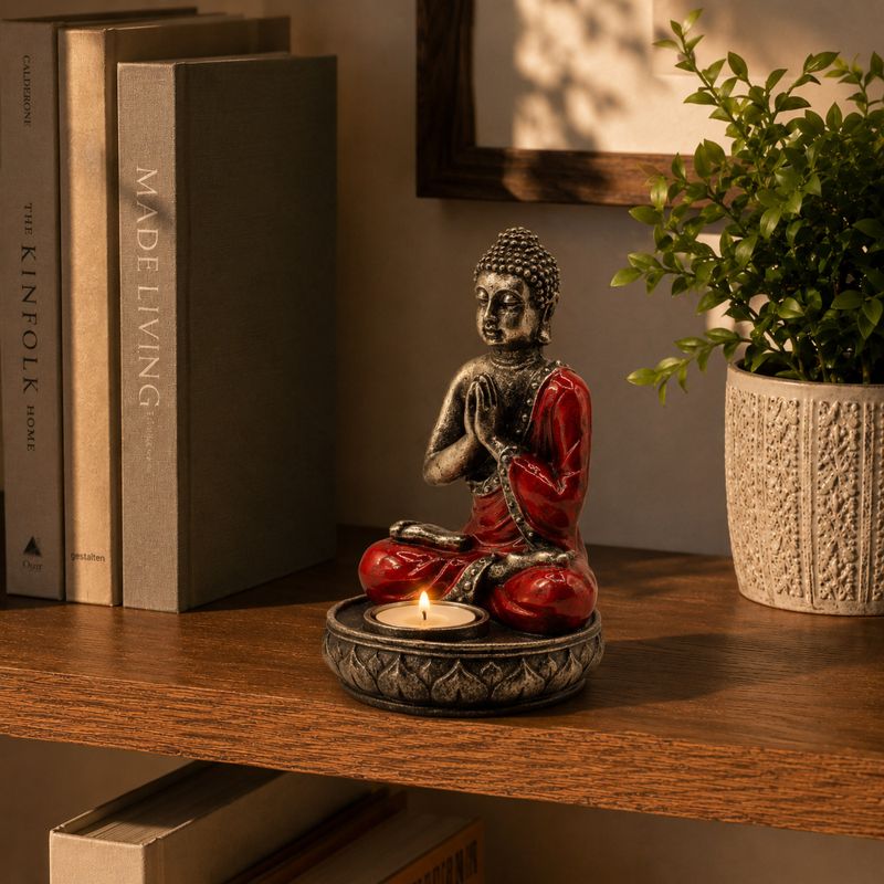 Buddha svijećnjak - crveni - srednji