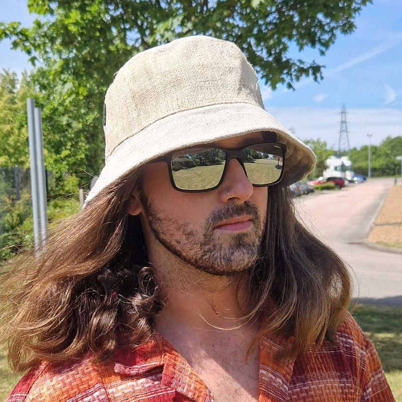Šešir za festival s zakrpama od konoplje i pamuka - boho stil - prirodna boja
