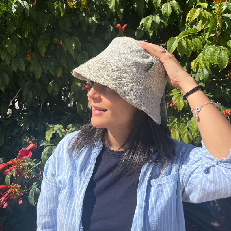 Šešir za festival s zakrpama od konoplje i pamuka - boho stil - prirodna boja
