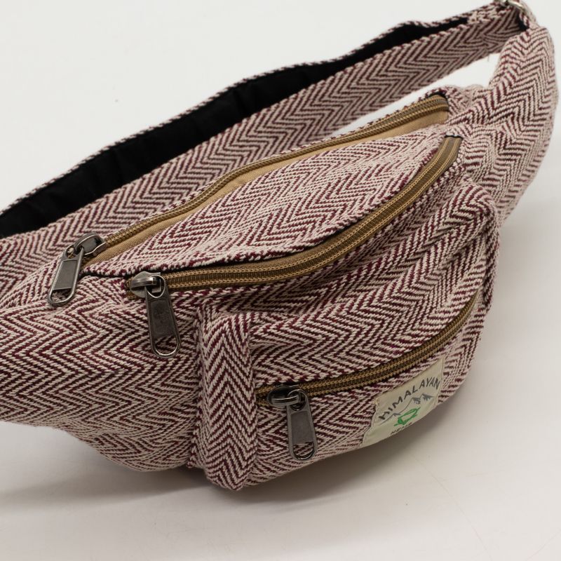 Torba na pojas u stilu pamuka i konoplje (ili Fanny torba) - vino crvena