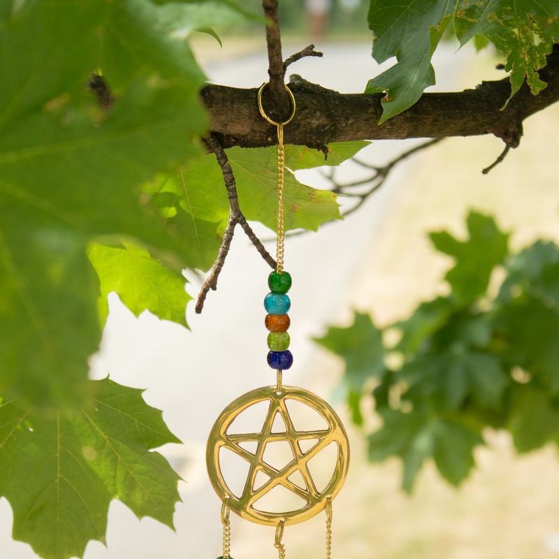 Indijski zvončići - mesing Tri-Pentagram - 7 zvona - 9,5x32 cm