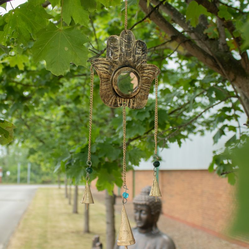 Indijski zvončići - Hamsa mali ogledalo 3 zvona - 14x55 cm