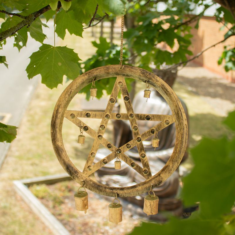 Indijski zvončići - željezni pentagram sa kravljim zvonima - 25x49cm
