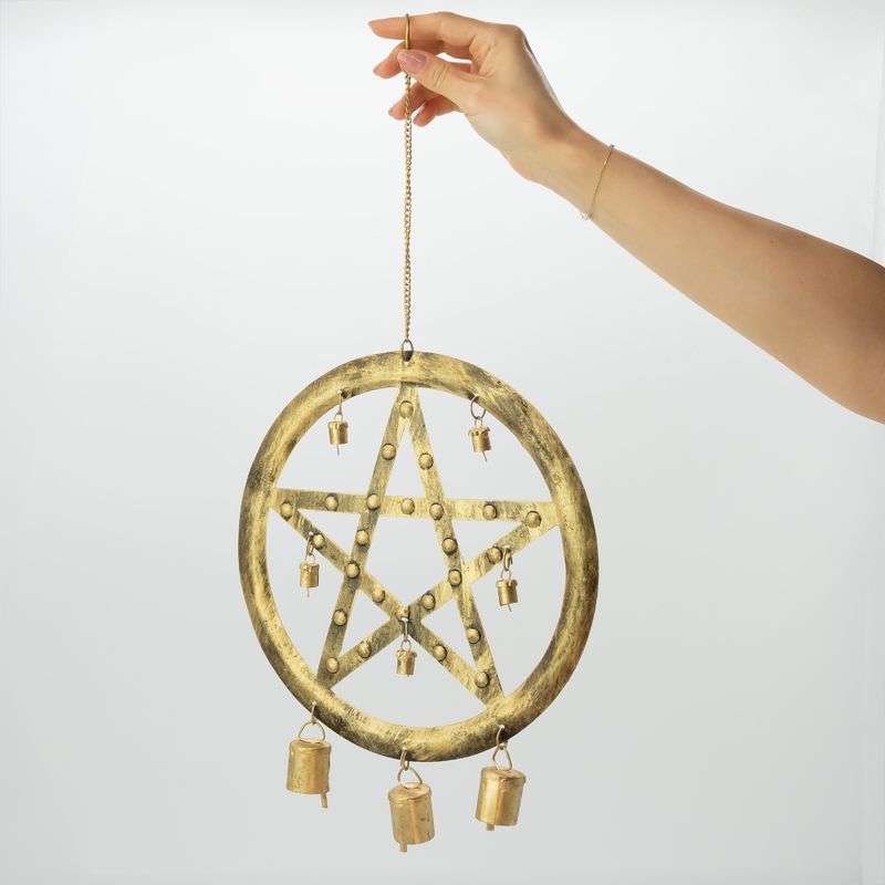 Indijski zvončići - željezni pentagram sa kravljim zvonima - 25x49cm
