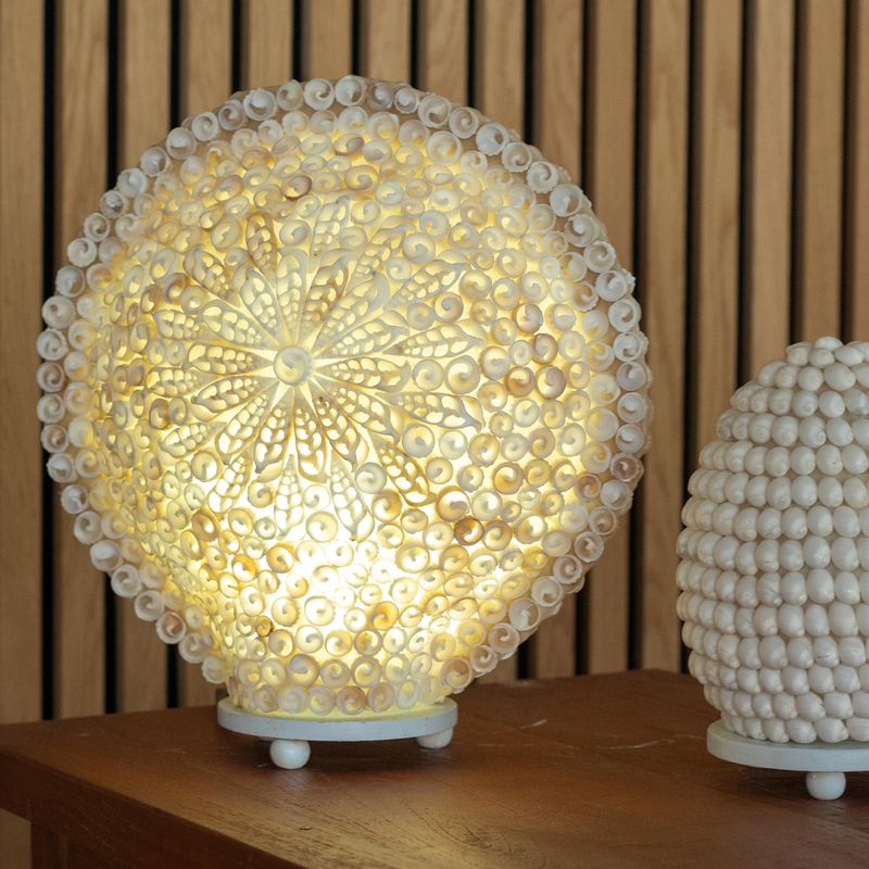 Boho lampa od morske školjke - izrezana umjetnička školjka, velika okrugla - 30 cm