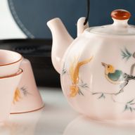 Set čajnika za putovanja i četiri šalice - ružičasti vintage stil bundeve