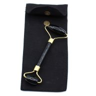 Roller za lice od dragog kamena - crni obsidijan s torbicom
