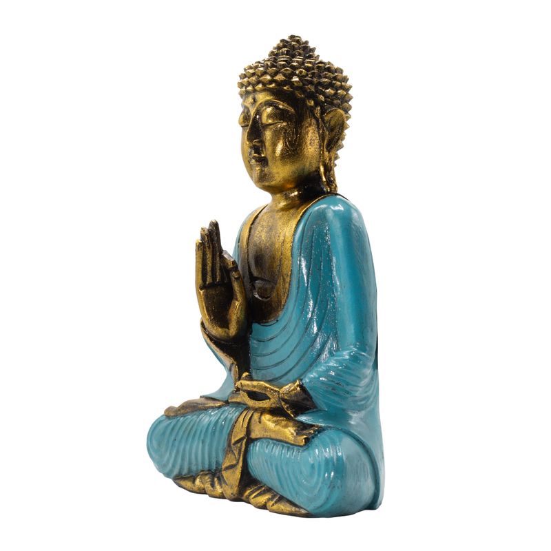 Buda u tirkizno-plavoj i zlatnoj boji - Ekstra veliki 40 cm - Vitarka Mudra (Mudra mudrosti)