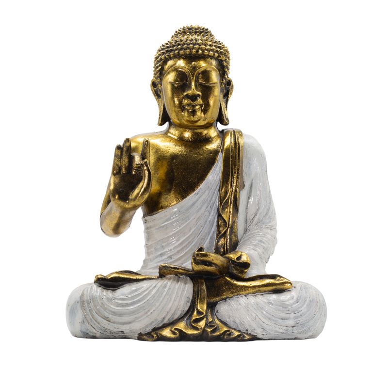 Bijeli i zlatni Buda - Ekstra veliki 40 cm - Abhaya Mudra (Bez straha)