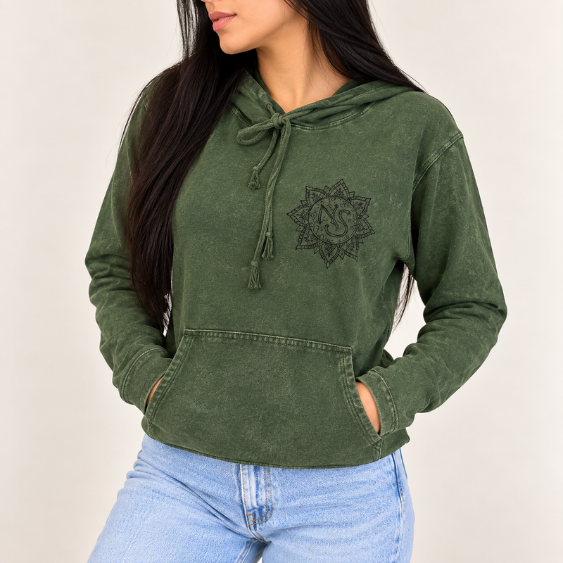 Mala kameno oprana hoodie majica s džepom kangaroo - vintage teal boja