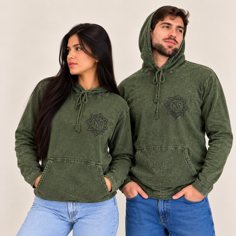 Mala kameno oprana hoodie majica s džepom kangaroo - vintage teal boja
