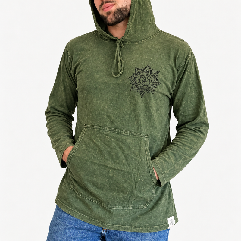 Mala kameno oprana hoodie majica s džepom kangaroo - vintage teal boja