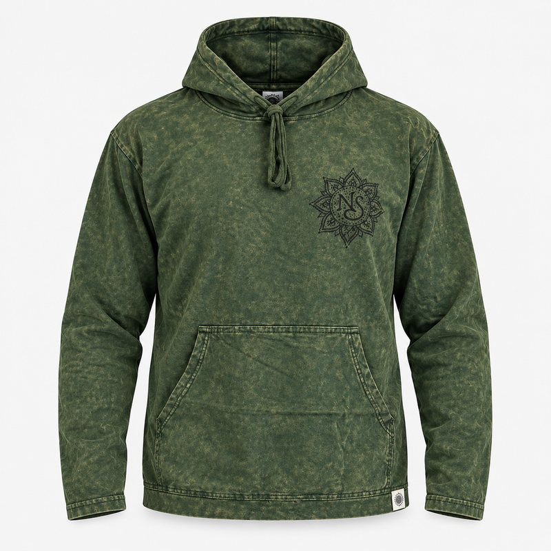 Mala kameno oprana hoodie majica s džepom kangaroo - vintage teal boja