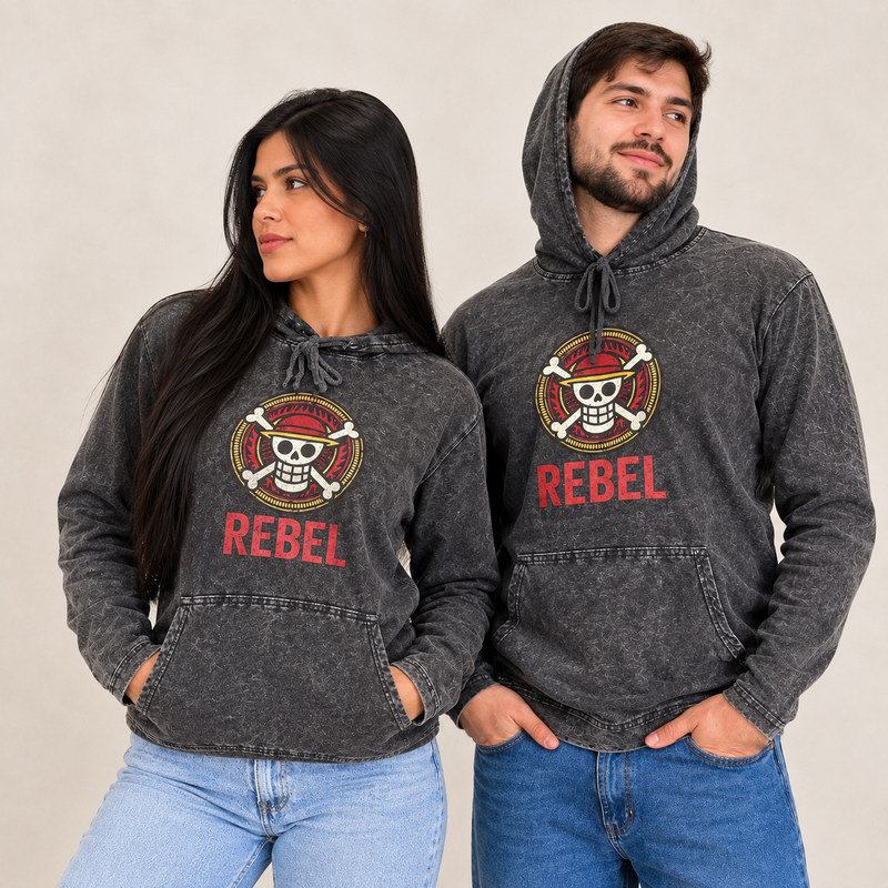 Mali kameno oprano hoodie košulja kangaroo džep - siva REBEL