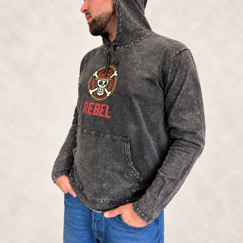 Mali kameno oprano hoodie košulja kangaroo džep - siva REBEL
