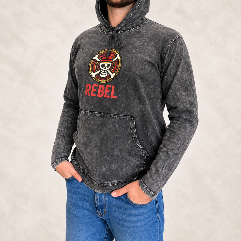 Mali kameno oprano hoodie košulja kangaroo džep - siva REBEL