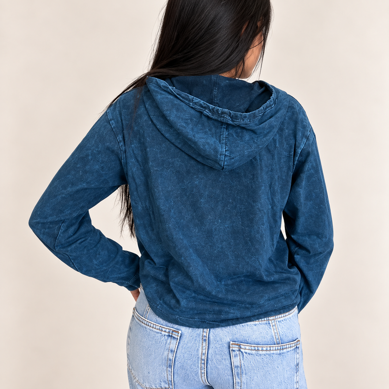 Mali kameno oprani hoodie majica s džepom kangaroo - Plavi kompas života