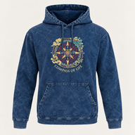Mali kameno oprani hoodie majica s džepom kangaroo - Plavi kompas života