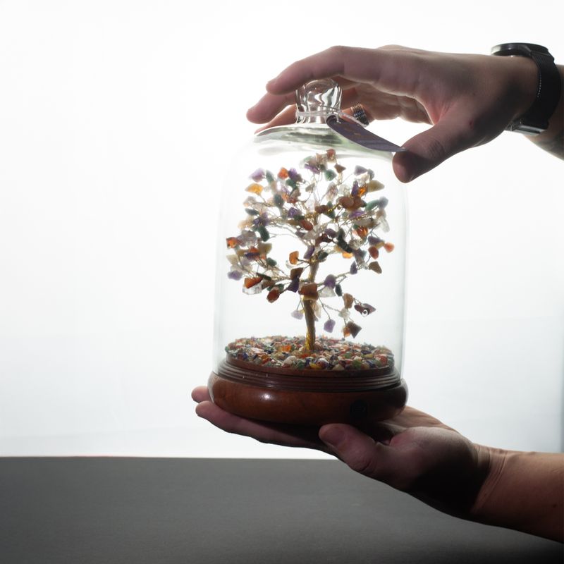 Vrt s kupolom od dragog kamenja - Crni turmalin & LED svjetla - 200 komadića kamena