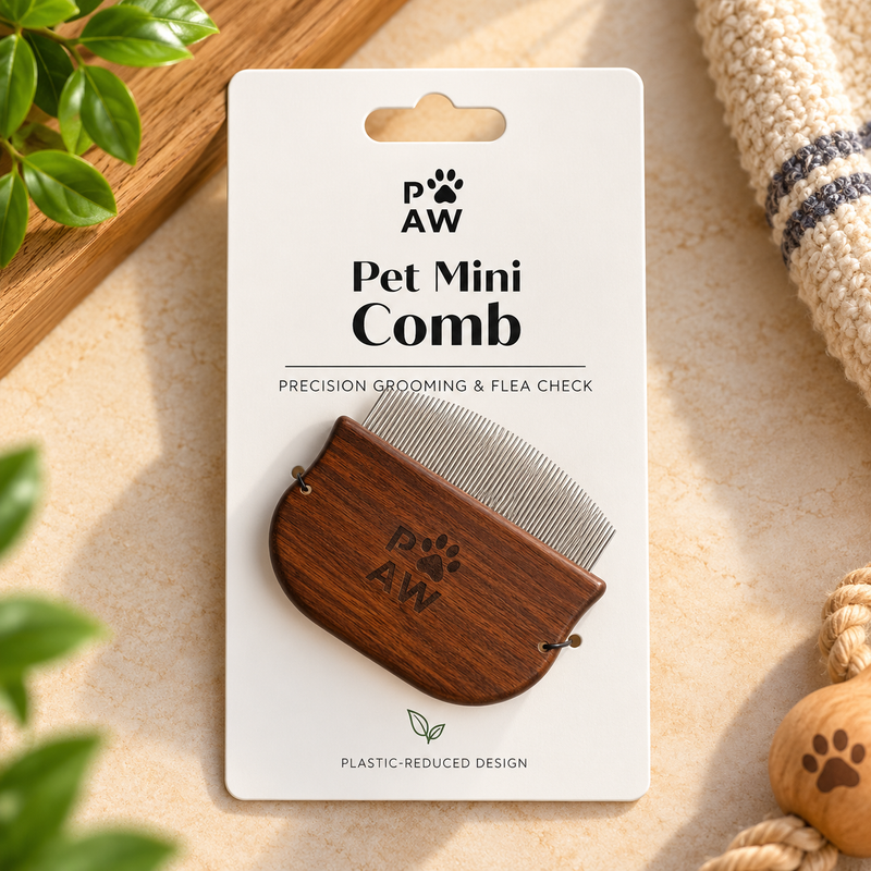 PAW Grooming Tools - Mini češalj za provjeru buha i osjetljiva područja - orah