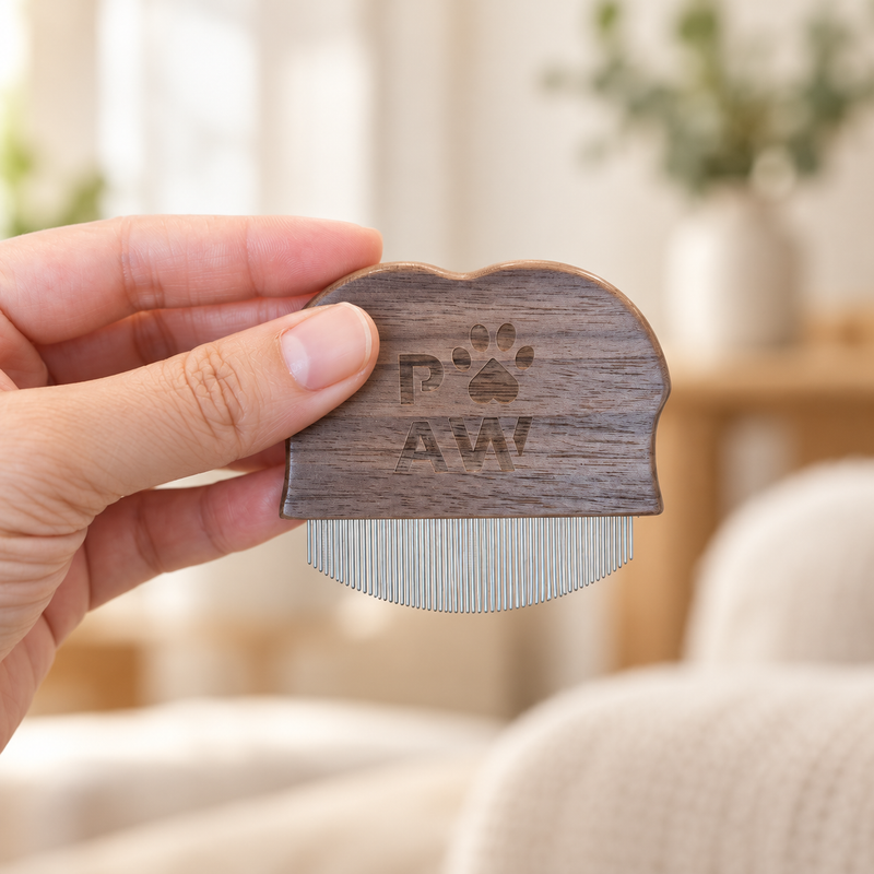 PAW Grooming Tools - Mini češalj za provjeru buha i osjetljiva područja - orah