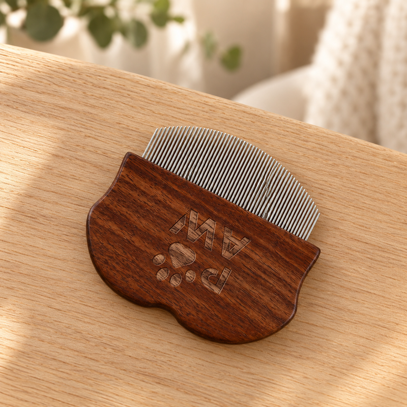 PAW Grooming Tools - Mini češalj za provjeru buha i osjetljiva područja - orah