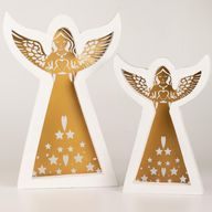 Anđeo od drva manga - bijeljeni s izrezanim željeznim ukrasom - 22 cm