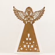 Anđeo od drva manga - bijeljeni s izrezanim željeznim ukrasom - 22 cm