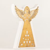 Anđeo od drva manga - bijeljeni s izrezanim željeznim ukrasom - 22 cm