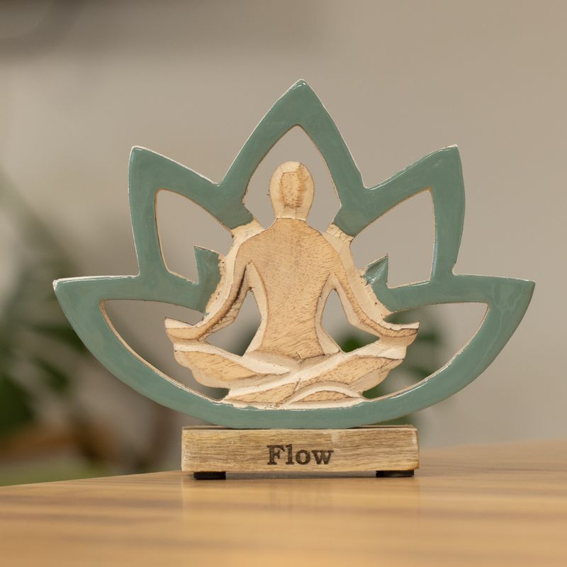 Drvena figura za jogu - Lotosov cvijet - tirkizna - Flow