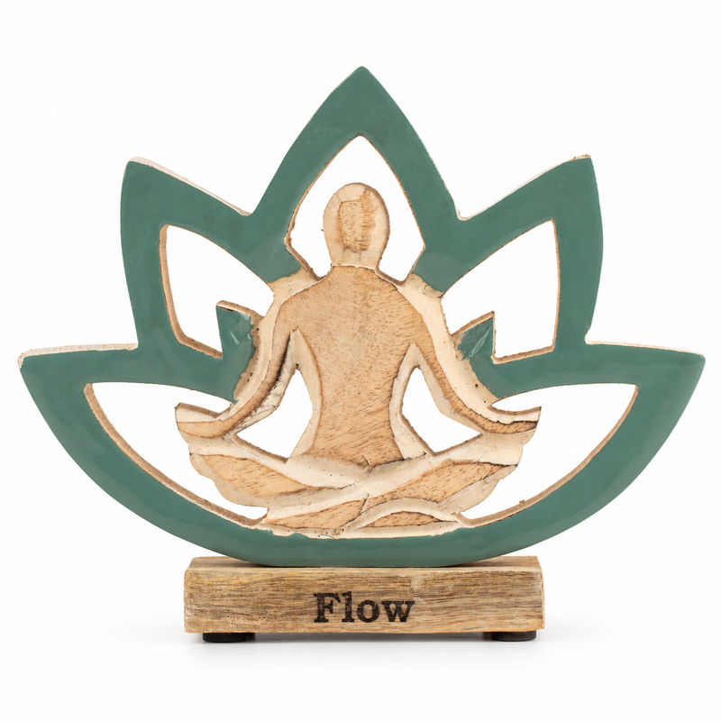 Drvena figura za jogu - Lotosov cvijet - tirkizna - Flow