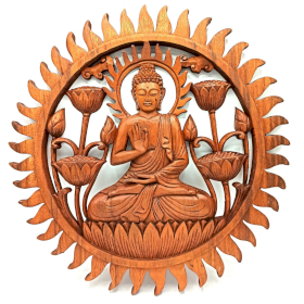 Izrezbarena Drvena Ploča - Buda i Lotus 40cm