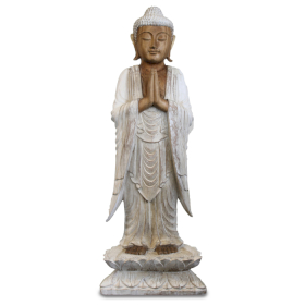Ručno Izrezbarena Buddha Statua - Dobrodošli - Isprano Bijela 100cm