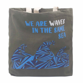 3x Pamučna Torba s Printom - We are Waves - Siva, Plava i Prirodna