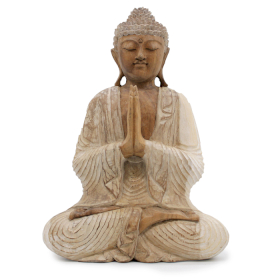 Ručno Izrezbarena Buddha Statua - Dobrodošli - Isprano Bijela 40cm